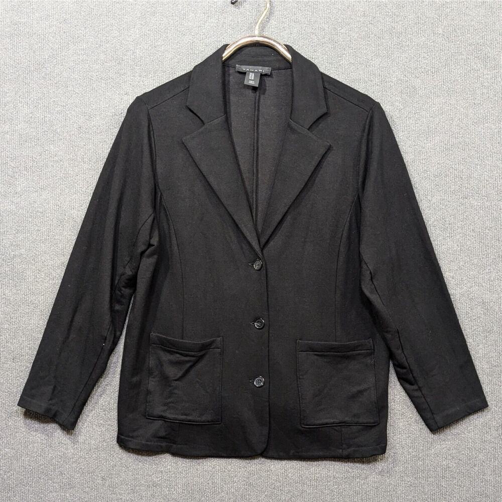 Tahari Unstructured Blazer Womens 1X Black Basic Pockets Career Casual Jacket